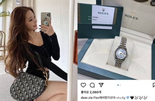 가품이라는 지적을 받은 프리지아의 디올 새들백과 롤렉스 시계 /사진=온라인 커뮤니티