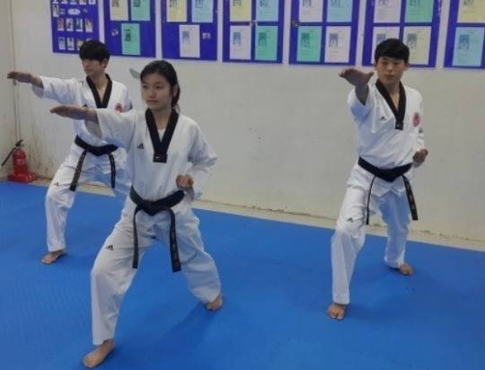 수련생들이 아금손 치기를 선보이고 있다. [태권도원 블로그 사진]