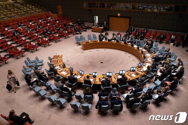 23일(현지시간) 뉴욕의 유엔 총회 중 아프가니스탄 사태를 논의하는 안전보장이사회 회의가 열리고 있다. © AFP=뉴스1 © News1 우동명 기자