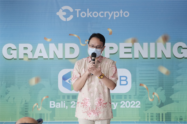 Deputy Trade Minister Jerry Sambuaga speaks on Jan. 23, 2022 at an event in Bali hosted by the Tokocrypto crypto exchange.(Courtesy of Tokocrypto/-)