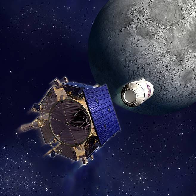 2009년 위성에서 로켓을 분리해 달에 충돌시키는 모습 상상도. 나사 제공