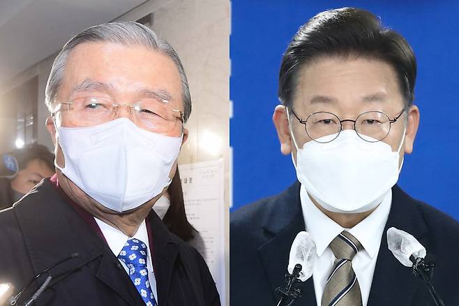 (왼쪽부터) 김종인 전 국민의힘 총괄선대위원장, 이재명 더불어민주당 대선 후보 / 사진=국회사진기자단