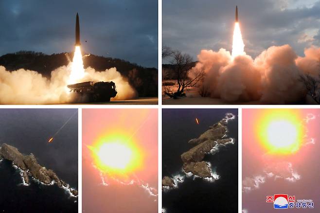 북한이 전날 지대지 전술유도탄 시험발사와 지난 25일 장거리 순항미사일 시험발사에 각각 성공했다고 조선중앙통신이 28일 보도했다. [사진 출처 = 조선중앙통신]