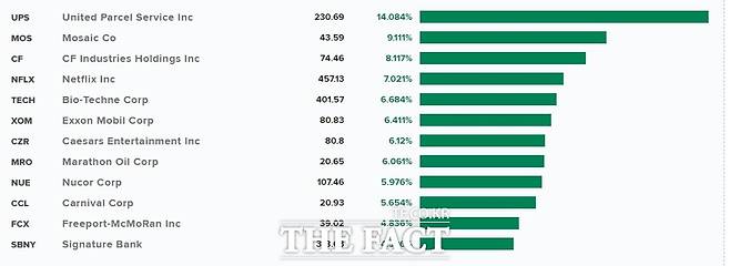 S&P500 12개 상승 종목. /CNBC