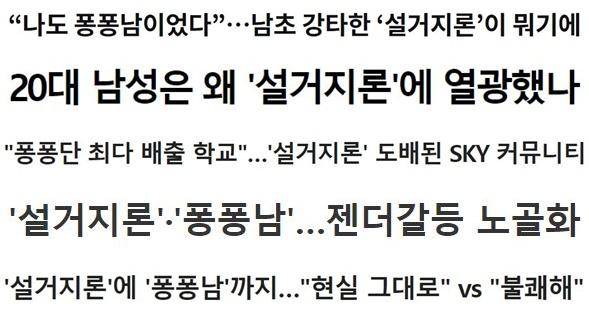 '설거지론'이 남초 커뮤니티를 중심으로 빠르게 확산되자, 관련 기사들도 쏟아져 나왔다. 구글 캡처