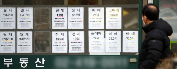 사진은 7일 서울 시내의 한 공인중개사 사무소에 게시된 매물 전단. 뉴스1