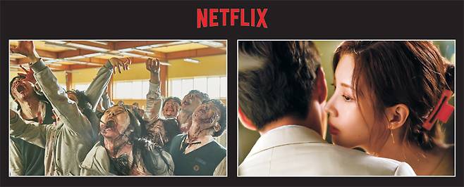 세계적 인기를 끄는 넷플릭스 작품 중에는 유독 자극적 소재의 ‘청소년관람불가’ 등급이 많다는 지적이 제기되고 있다. 왼쪽은 전 세계 1위를 기록한 좀비물 ‘지금 우리 학교는’, 오른쪽은 11일 공개된 ‘청불’ 로맨스물 ‘모럴 센스’.