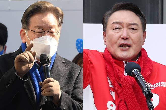 선거 유세에 나선 이재명 더불어민주당 대선 후보, 윤석열 국민의힘 대선 후보 / 사진=국회사진기자단