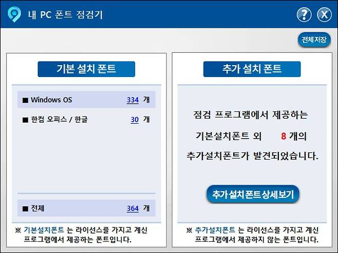 한국저작권보호원의 '내 PC 폰트 점검기'