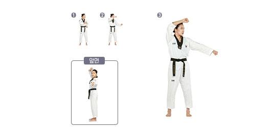 금강역사상 모습을 본떠 이름을 붙인 태권도 금강지르기 동작 [국기원 발간 태권도용어사전 사진]