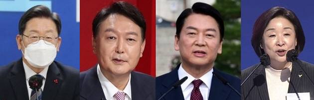 이재명 더불어민주당(왼쪽) - 윤석열 국민의힘 - 안철수 국민의당 - 심상정 정의당 대선후보. [사진 출처= 연합뉴스]
