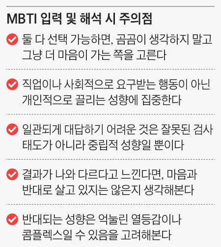 MBTI 입력 및 해석 시 주의점