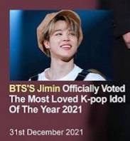 'IT BOY' 방탄소년단 지민, '2021 가장 사랑받은 K팝 아이돌' 선정..대체불가 '아이돌계 대통령'