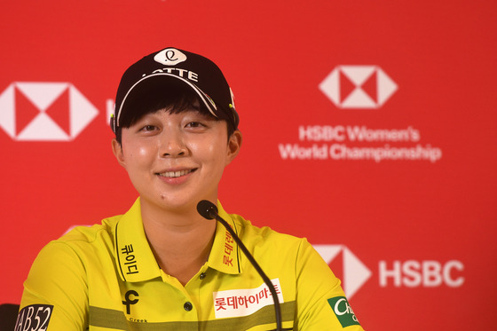 Kim Hyo-joo attends the press conference ahead of the HSBC Women's World Championship held at Singapore's Sentosa Golf Club on Tuesday. [XINHUA/YONHAP]