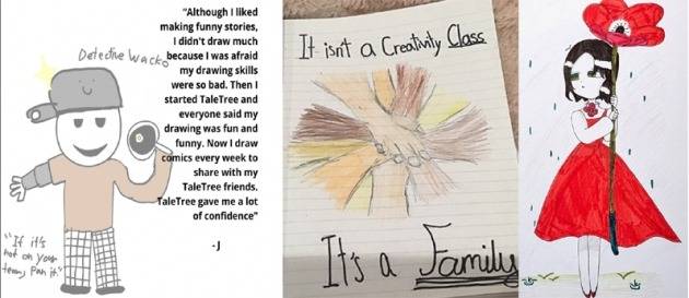 테일트리 이용자들의 작품. 맨 오른쪽은 아이들이 그려준 임 대표의 이미지다. /테일트리 제공