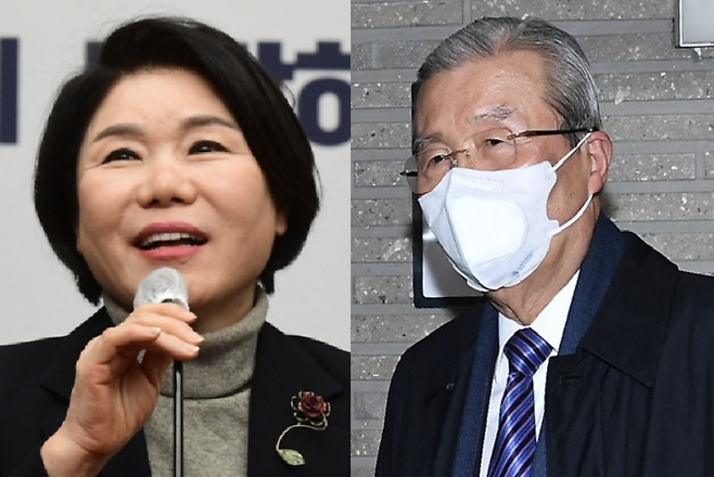 (왼쪽부터) 조은희 국민의힘 의원, 김종인 전 국민의힘 총괄선대위원장. / 사진=연합뉴스