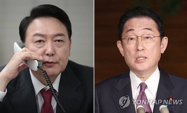 윤 당선인, 기시다 일본 총리와 통화 (도쿄=연합뉴스) 윤석열 대통령 당선인과 기시다 후미오 일본 총리는 11일 전화 통화에서 한일관계에 대해 의견을 나눴다. 2022.3.11 [AFP. 국민의힘 제공. 재판매 및 DB 금지] photo@yna.co.kr