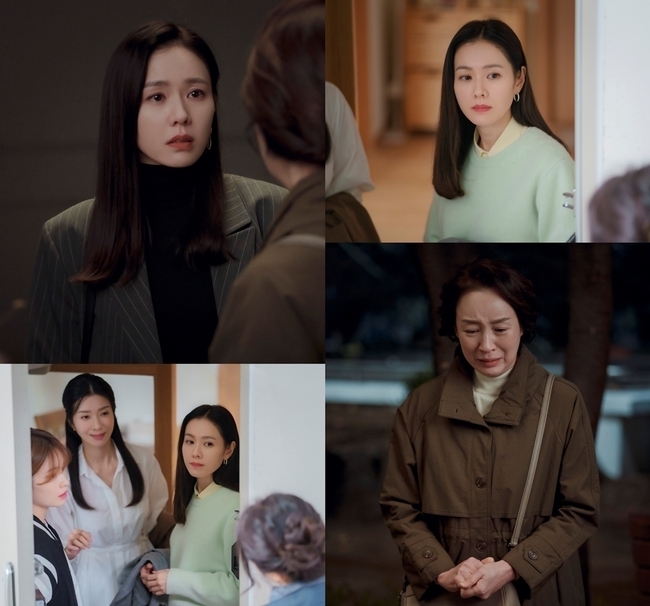 Son Ye-jin takes a step closer to her real mothers identity.JTBCs tree drama Thirty, Nine (playplayplay by Yoo Young-ah/director Kim Sang-ho) revealed on March 16 the situation where Cha Mi-jo (Son Ye-jin) and Jang Joo-hee (Kim Ji-hyun) mother Park Jeong-ja (Nam Ki-ae) are facing each other.An unusual atmosphere is detected in the appearance of Park Jung-ja, who is pouring tears in front of Chamijo.In the last 6 episodes, it was revealed that Park Jung-ja, who knew nothing about Cha Mi-jos mother, actually knew her mother.Especially, it was revealed that the letter of the person who is presumed to be the mother was hidden in the deep drawer and that the source was a prison, and it made me wonder what kind of person he had kept secret for a long time.In this situation, the meeting between Chamijo and Park Jeongja encourages curiosity. The photo shows Chamijos empty gaze, which is shocked by something, and Park Jungjas crying situation.Park Jung-jas uneasy and nervous mind is read in the way he does not see Cha Mi-jo who has been treated like a daughter and she pours tears without hesitation.In another photo, you can see the past days of three friends who encountered a questionable woman who came to Jang Joo-hees house.It is interesting to see Chamijos expression, which gives a meaningless look to a stranger, and it makes me wonder if this ordinary moment, which I can not even remember, was not a very special moment for Chamijo.