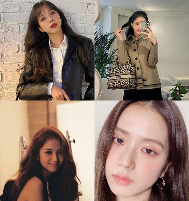 톤 다운 된 레드 브릭 컬러 또는 누디한 컬러의 립 메이크업으로 가을 웜톤 뮤트 유형다운 은은하면서도 고급스러운 이미지를 강조한 블랙핑크 지수. 지수 SNS