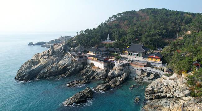 빼어난 경관의 해안에 자리 잡은 해동용궁사는 부산 기장을 대표하는 사찰이자 관광 명소다. 해동용궁사는 개인 사찰이었는데 주지 정암 스님이 지난해 9월 절집 전체를 화엄사에 기부해 전남 구례의 화엄사 말사가 됐다. 경상도의 사찰이 전라도 사찰의 말사가 된 드문 경우다.