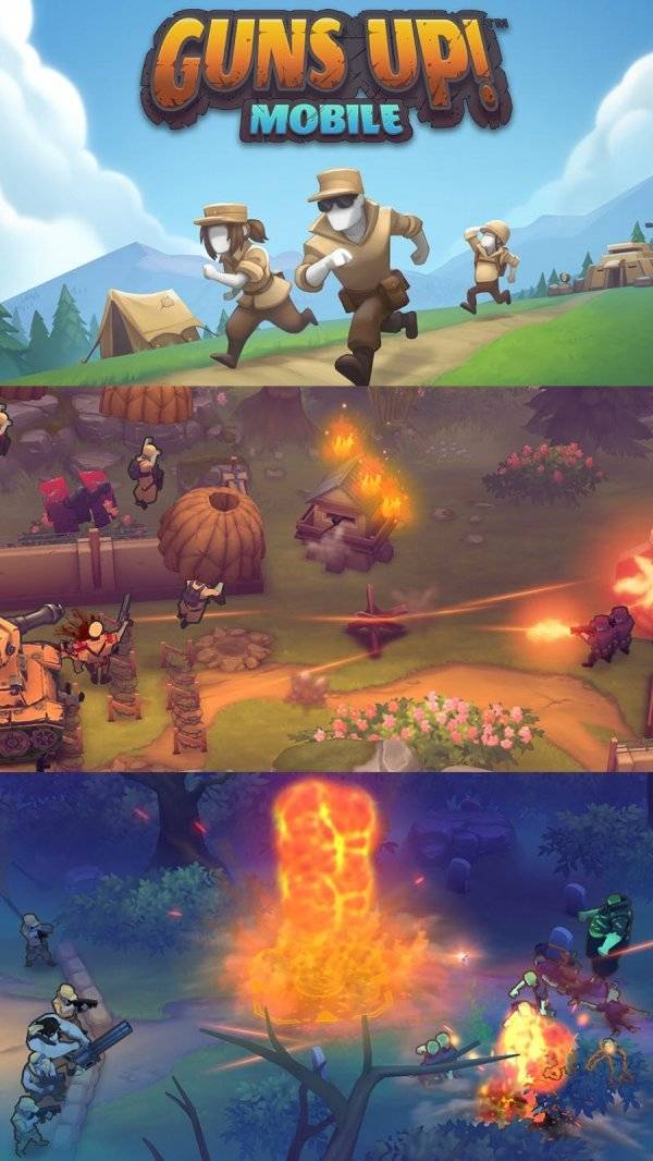 NHN빅풋이 밀리터리 전략 모바일게임 ‘건즈업! 모바일’로 2022년 시장 공략의 포문을 열었다. 전략적 재미와 타격감까지 갖춘 ‘건즈업! 모바일’ 대표 이미지와 스크린샷. 사진제공｜NHN빅풋