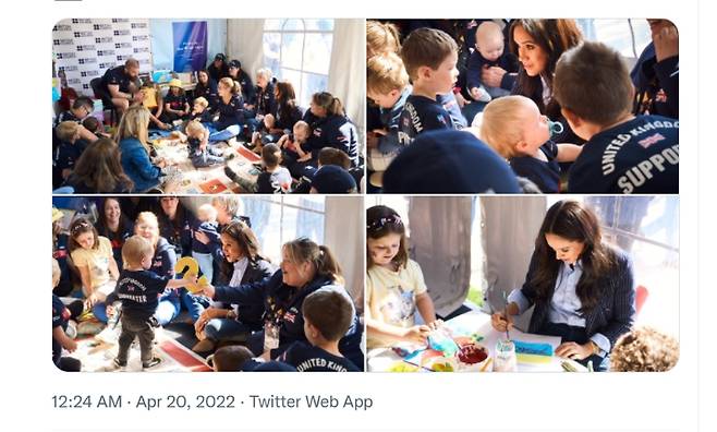 지난 17일 영국 메건 마클 왕자비가 네덜란드 헤이그에서 열린 한 행사에서 우크라이나 국기를 그리는 모습이 공개됐다 출처 주네덜란드 영국 대사관 트위터