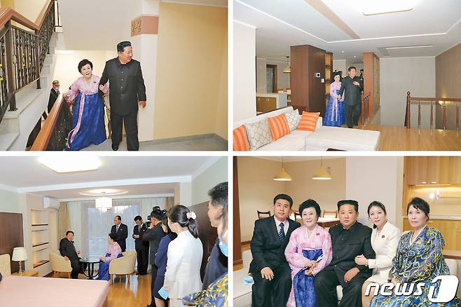(평양 노동신문=뉴스1) = 북한이 지난 13일 보통강 강안 다락식주택구 준공식을 열었다. 김정은 총비서는 준공식에 참석 후 조선중앙방송위원회의 리춘히와 최성원 책임방송원, 동태관 노동신문 논설위원의 살림집을 방문했다. [국내에서만 사용가능. 재배포 금지. DB 금지. For Use Only in the Republic of Korea. Redistribution Prohibited] rodongphoto@news1.kr