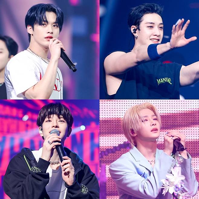 왼쪽부터 시계방향으로 스트레이 키즈 리노, 방찬, 아이엔, 승민. JYP엔터테인먼트 제공
