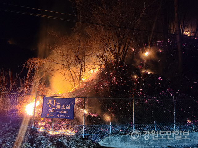 ▲ 지난 3월 강릉시 옥계면 남양리의 한 주택에서 발생한 불이 인근 야산으로 번져 대형 산불이 발생했다. [강원도민일보 자료사진]