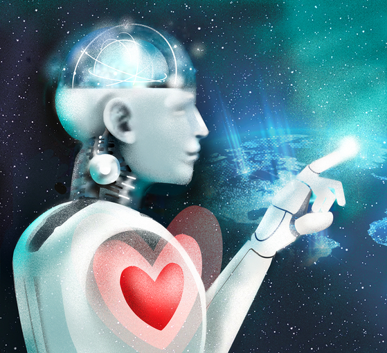 The illustration of an artificial intelligence (AI) robot with a heart [JOONGANG ILBO]