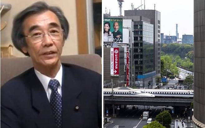 (왼쪽부터) 야마시타 야스오 일본 전직 의원, 도쿄 도심을 관통하는 고속철도 '신칸센' /사진=유튜브 캡처, AFP=뉴스1