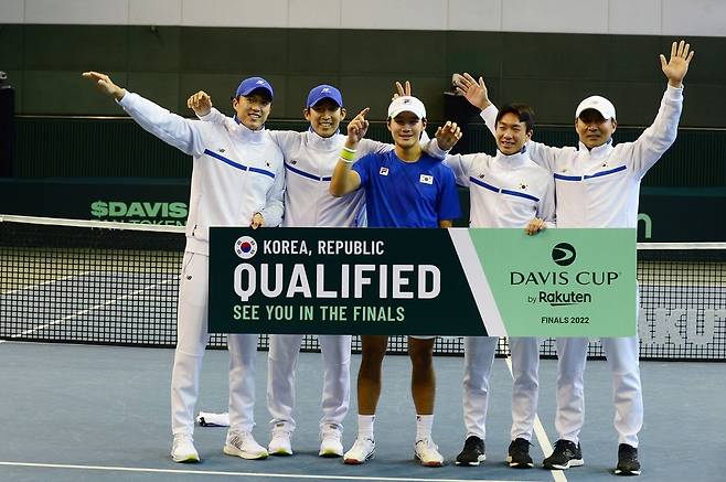 파이널스 진출에 성공한 한국 남자 테니스 대표팀 [대한테니스협회 제공. 재판매 및 DB 금지]