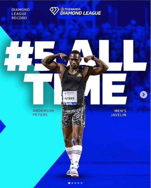 남자 창던지기 역대 5위 기록 세운 앤더슨 피터스 [세계육상연맹 인스타그램 캡처. 재판매 및 DB금지]