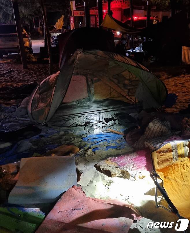 텐트 화재 현장© 뉴스1