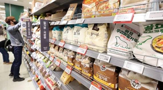 세계 2위 밀 생산국가인 인도가 식량 안보를 명분으로 밀 수출을 전격 금지해 국제시장에 적잖은 파장이 예상되는 가운데 15일 서울의 한 대형마트에 밀가루가 진열되어 있다.사진=박범준 기자