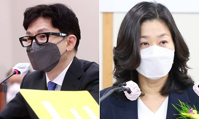 한동훈 법무부 장관 후보자(사법연수원 27기)와 이노공 법무부 차관(사법연수원 26기). 국회사진기자단