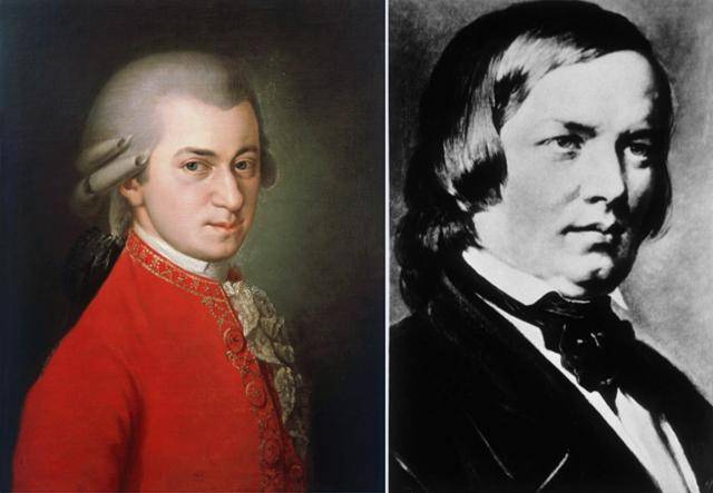 볼프강 아마데우스 모차르트(왼쪽)와 로베르트 슈만