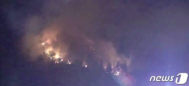 지난 18일 밤 10시 49분쯤 강원 삼척시 하장면 추동리에서 산불이 발생해 산림당국과 소방 등이 진화차를 비롯한 장비 22대와 인력 192명을 투입해 진화작업을 벌이고 있다.(산림청 중앙산불방지대책본부 제공) 2022.5.19/뉴스1 신관호 기자.