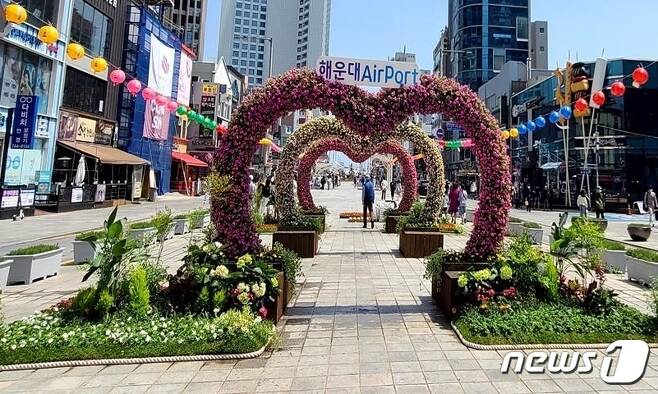 부산 해운대구 구남로 광장에 조성된 해운대공항 꽃터널.(해운대구 제공) © 뉴스1