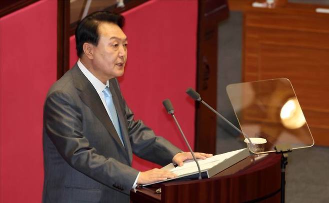 윤석열 대통령이 지난 16일 국회에서 시정연설을 하고있다. (공동취재사진) ⓒ데일리안 홍금표 기자