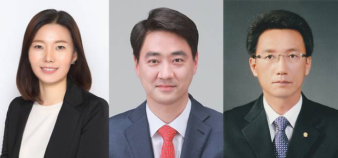 대구 달성군수에 출마한 전유진(43) 더불어민주당 후보, 최재훈(40) 국민의힘 후보, 전재경(61) 무소속 후보.