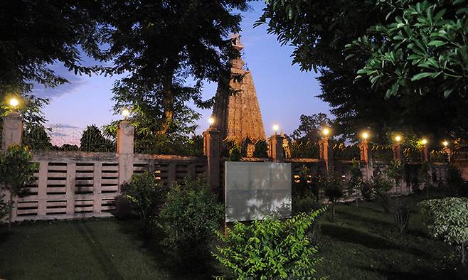 ‘자연하다’(On Nature) 프로젝트 일환으로 인도 부다가야 마하보디 대사원에 캔버스가 세워진 모습.