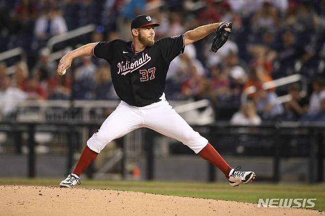 [워싱턴=AP/뉴시스]워싱턴 내셔널스 스티븐 스트라스버그. 2021.05.22.