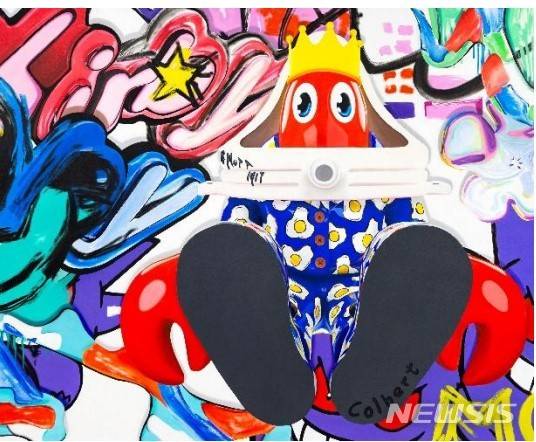 [서울=뉴시스]필립콜버트(Philip Colbert), 콜라보레이션 페인팅(Collaboration Painting), 2022 Oil on canvas, 132cm x 163cm . 사진=더페이지갤러리 제공.