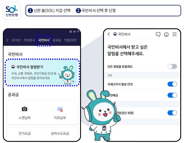신한은행 쏠 앱 내의 국민비서 구삐 서비스 화면. 행정안전부 제공.