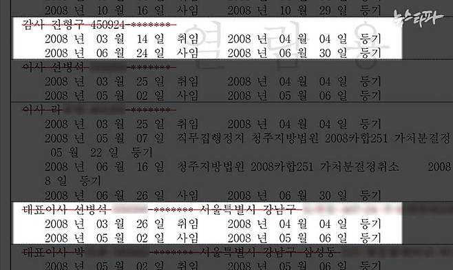 조 씨가 소유했던 회사 '덱트론'의 감사로 진형구 전 검사장이 등재되어 있다.