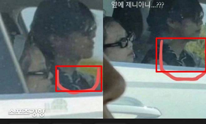 뷔와 제니라고 추정되며 확산된 제주도 사진 속 남성이 착용한 스커프가 뷔와 닯은 모델 A씨가 평소 착용한 스카프와 동일하다는 주장이 나왔다. A씨는 비슷한 시기 제주도를 방문했다. 인스타그램 캡처