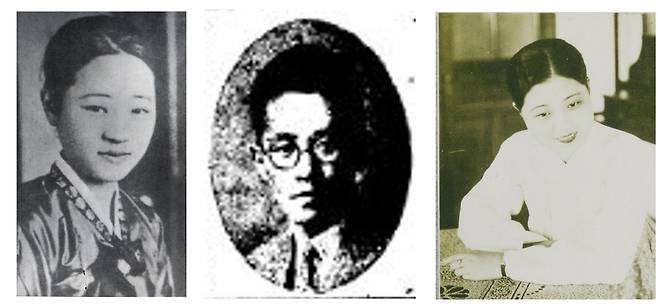 보성전문교수이자 마르크스주의 경제학자였던 김광진은  시인 노천명과 결혼직전까지 간 연애 스캔들의 주인공이다. 하지만 그는 본부인이 있었다. 김광진은  해방 이후 스타가수 출신 왕수복과 결혼해 가정을 꾸렸다.  왼쪽은 노천명, 오른쪽은 왕수복.