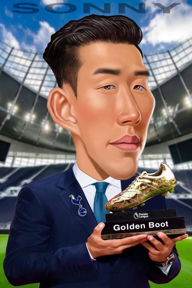 잉글랜드 프리미어리그(EPL) 득정왕에 오른 손흥민(토트넘). 배계규 화백
