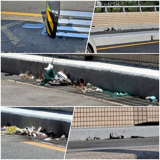 광주 빛고을대로 지하차도 주변에 쌓인 쓰레기와 낙하물 [독자제공. 재판매 및 DB 금지]